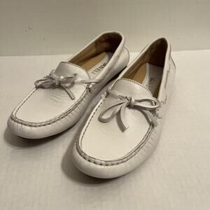 Van Eli Driving Loafers White Leather Moc Round Toe Slip On Flat Shoes Size 6.5M